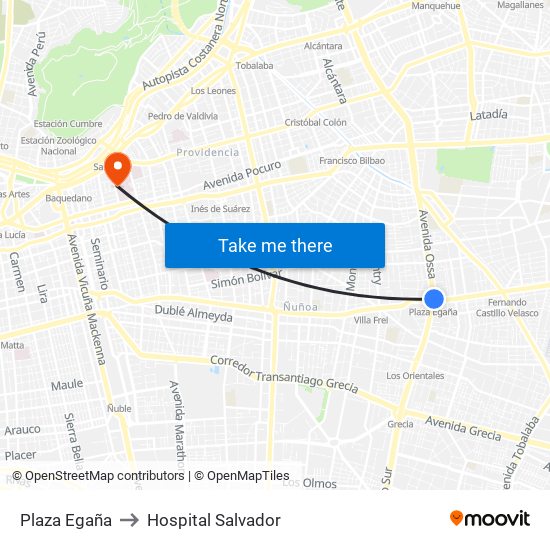 Plaza Egaña to Hospital Salvador map