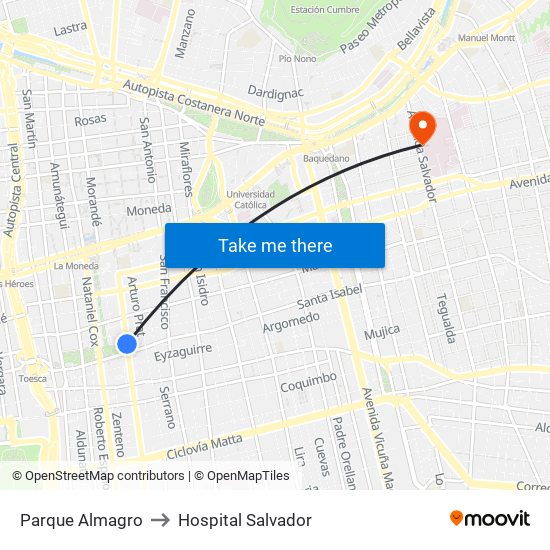 Parque Almagro to Hospital Salvador map