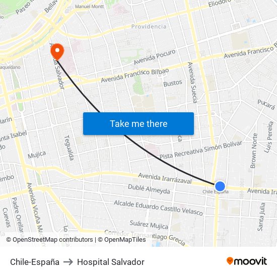 Chile-España to Hospital Salvador map