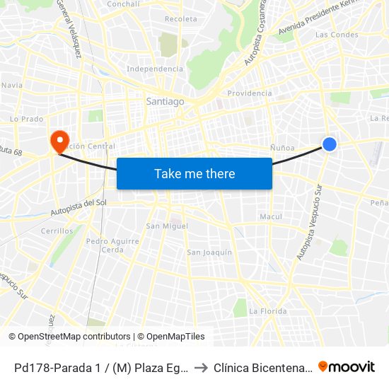 Pd178-Parada 1 / (M) Plaza Egaña to Clínica Bicentenario map