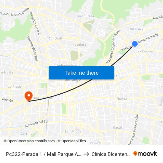 Pc322-Parada 1 / Mall Parque Arauco to Clínica Bicentenario map