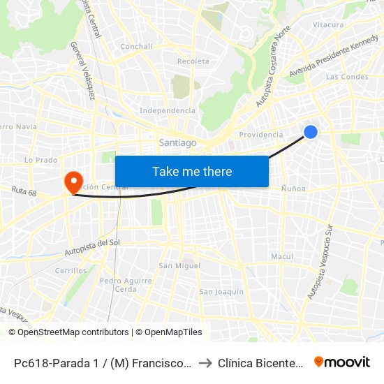 Pc618-Parada 1 / (M) Francisco Bilbao to Clínica Bicentenario map