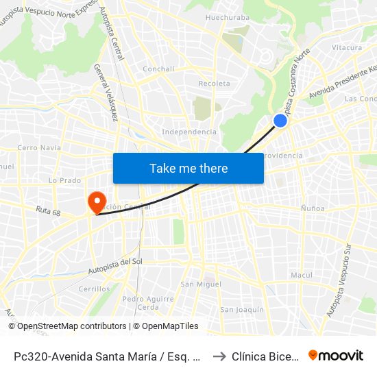 Pc320-Avenida Santa María / Esq. Puente Los Leones to Clínica Bicentenario map