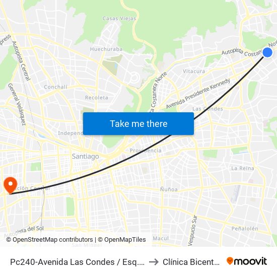 Pc240-Avenida Las Condes / Esq. Pamplona to Clínica Bicentenario map