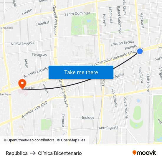 República to Clínica Bicentenario map