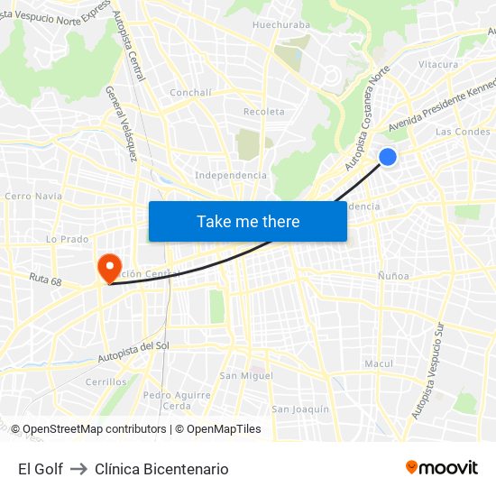 El Golf to Clínica Bicentenario map