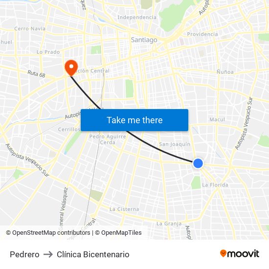 Pedrero to Clínica Bicentenario map