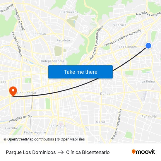 Parque Los Dominicos to Clínica Bicentenario map