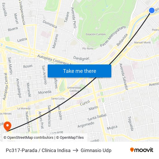 Pc317-Parada / Clínica Indisa to Gimnasio Udp map