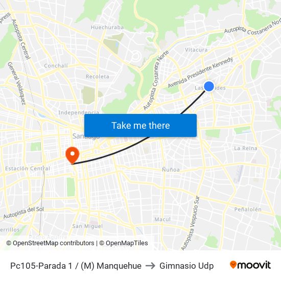 Pc105-Parada 1 / (M) Manquehue to Gimnasio Udp map