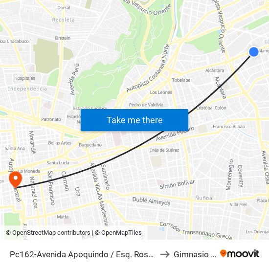 Pc162-Avenida Apoquindo / Esq. Rosa O'Higgins to Gimnasio Udp map