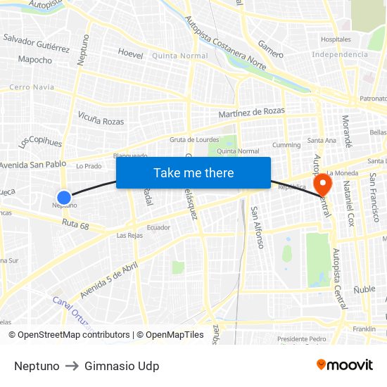 Neptuno to Gimnasio Udp map