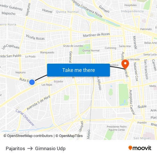 Pajaritos to Gimnasio Udp map