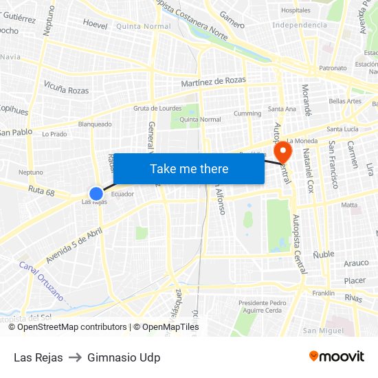 Las Rejas to Gimnasio Udp map