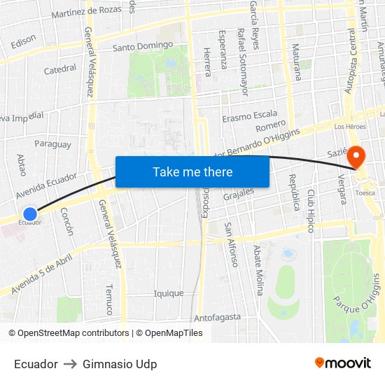 Ecuador to Gimnasio Udp map