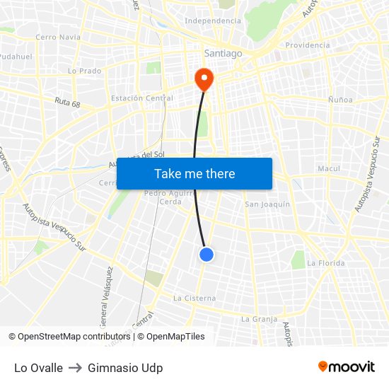 Lo Ovalle to Gimnasio Udp map