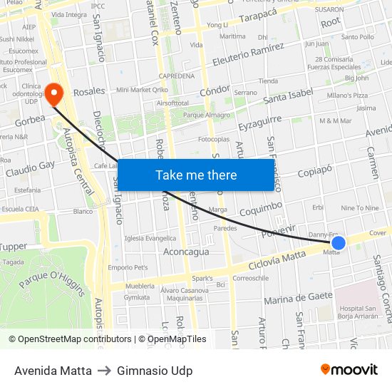 Avenida Matta to Gimnasio Udp map