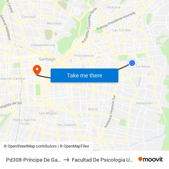 Pd308-Príncipe De Gales / Esq. S. Izquierdo to Facultad De Psicologia Universidad Diego Portales map