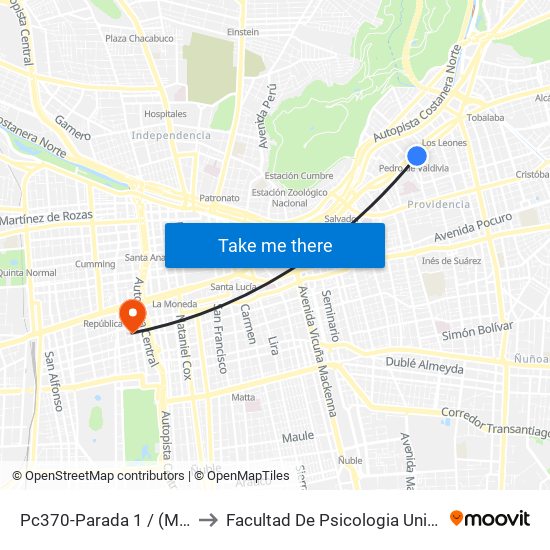 Pc370-Parada 1 / (M) Pedro De Valdivia to Facultad De Psicologia Universidad Diego Portales map
