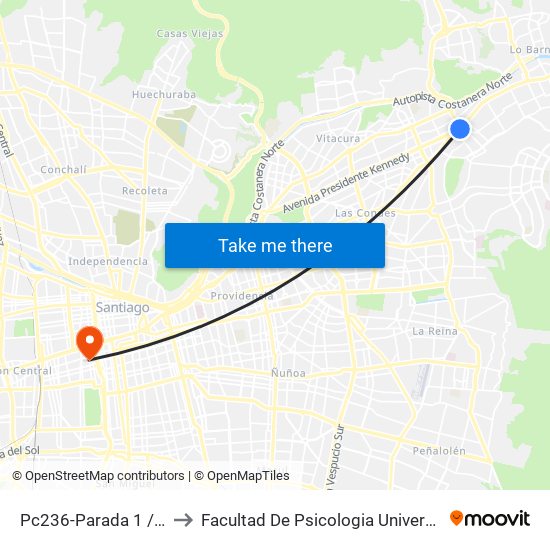 Pc236-Parada 1 / Nudo Estoril to Facultad De Psicologia Universidad Diego Portales map