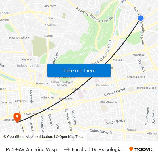 Pc69-Av. Américo Vespucio / Esq. Avenida Vitacura to Facultad De Psicologia Universidad Diego Portales map