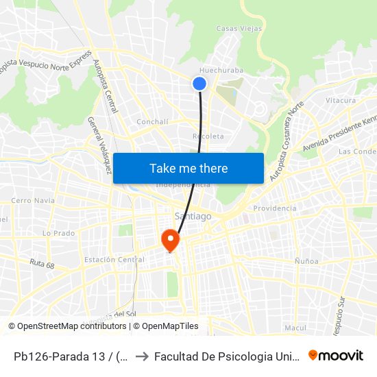 Pb126-Parada 13 / (M) Vespucio Norte to Facultad De Psicologia Universidad Diego Portales map