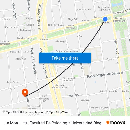 La Moneda to Facultad De Psicologia Universidad Diego Portales map