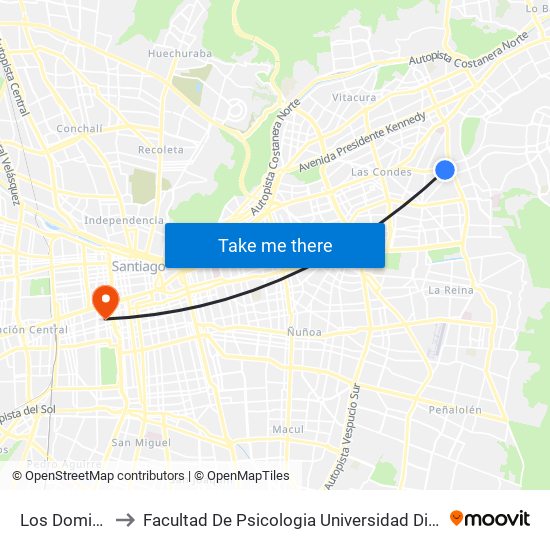 Los Dominicos to Facultad De Psicologia Universidad Diego Portales map