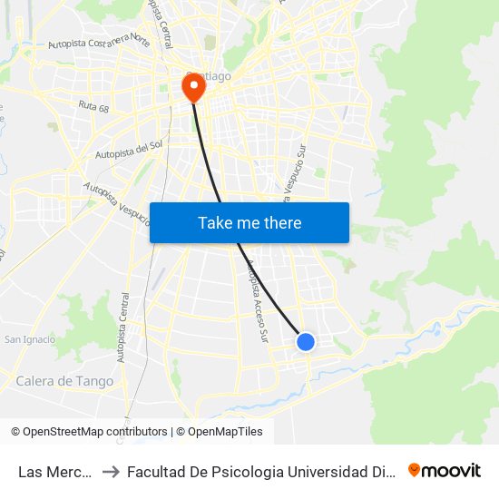 Las Mercedes to Facultad De Psicologia Universidad Diego Portales map