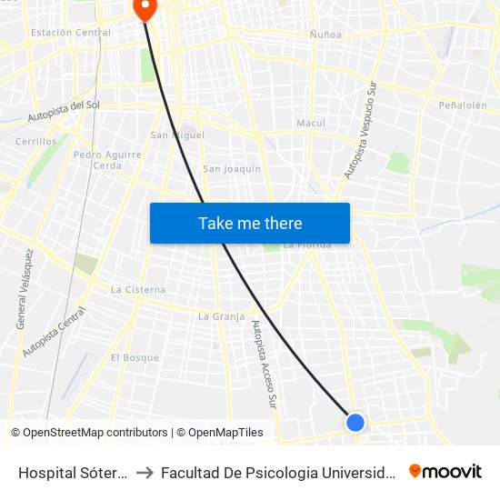 Hospital Sótero Del Río to Facultad De Psicologia Universidad Diego Portales map