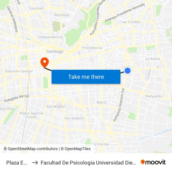 Plaza Egaña to Facultad De Psicologia Universidad Diego Portales map