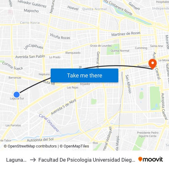Laguna Sur to Facultad De Psicologia Universidad Diego Portales map