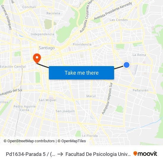 Pd1634-Parada 5 / (M) Fdo.Castillo V. to Facultad De Psicologia Universidad Diego Portales map