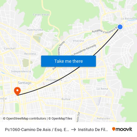 Pc1060-Camino De Asis / Esq. Escrivá De Balaguer to Instituto De Filosofía Udp map