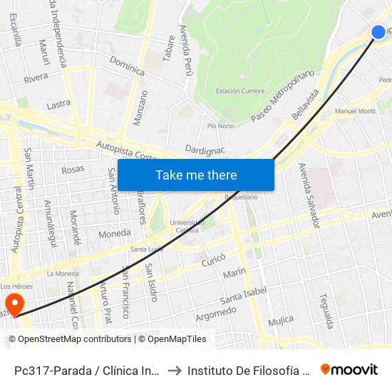 Pc317-Parada / Clínica Indisa to Instituto De Filosofía Udp map