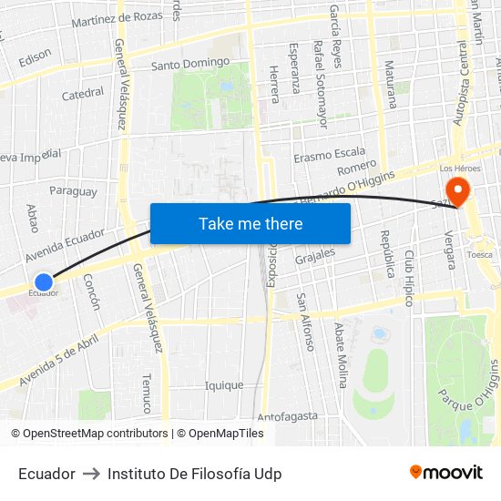 Ecuador to Instituto De Filosofía Udp map