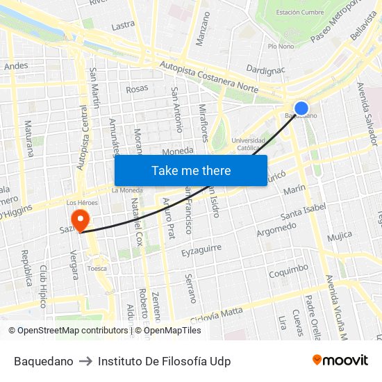 Baquedano to Instituto De Filosofía Udp map