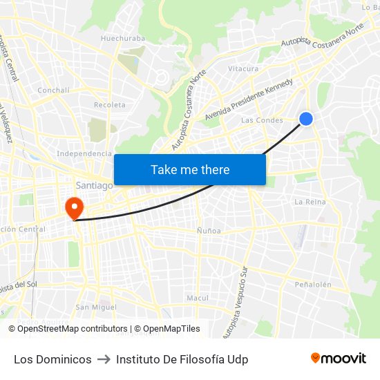 Los Dominicos to Instituto De Filosofía Udp map