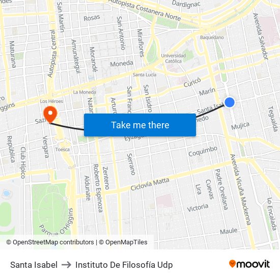 Santa Isabel to Instituto De Filosofía Udp map