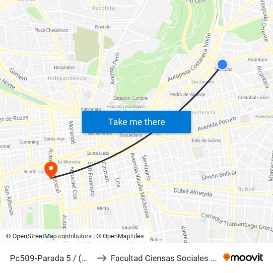 Pc509-Parada 5 / (M) Tobalaba to Facultad Ciensas Sociales Diego Portales map