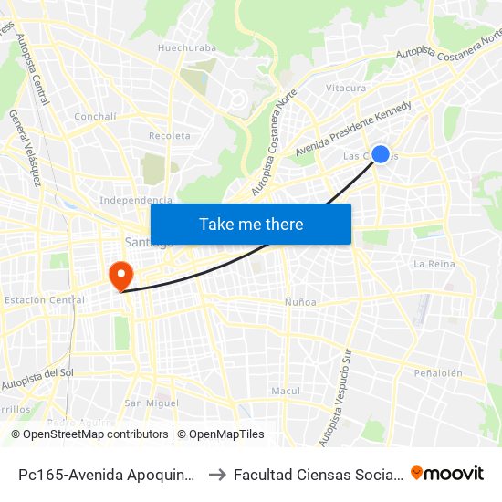Pc165-Avenida Apoquindo / Esq. E. Dell'Orto to Facultad Ciensas Sociales Diego Portales map