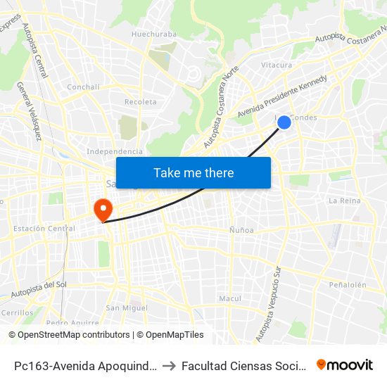 Pc163-Avenida Apoquindo / Esq. La Capitanía to Facultad Ciensas Sociales Diego Portales map