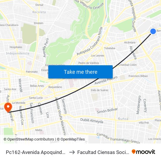 Pc162-Avenida Apoquindo / Esq. Rosa O'Higgins to Facultad Ciensas Sociales Diego Portales map