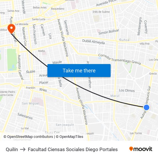 Quilín to Facultad Ciensas Sociales Diego Portales map