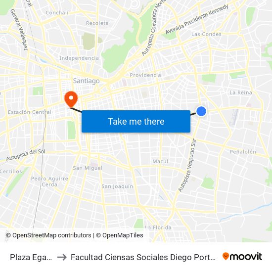 Plaza Egaña to Facultad Ciensas Sociales Diego Portales map