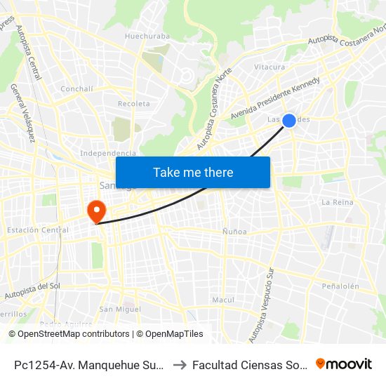 Pc1254-Av. Manquehue Sur / Esq. Avenida Apoquindo to Facultad Ciensas Sociales Diego Portales map