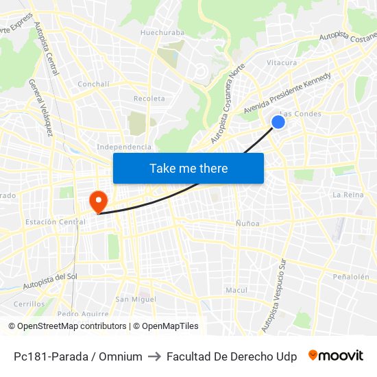 Pc181-Parada / Omnium to Facultad De Derecho Udp map