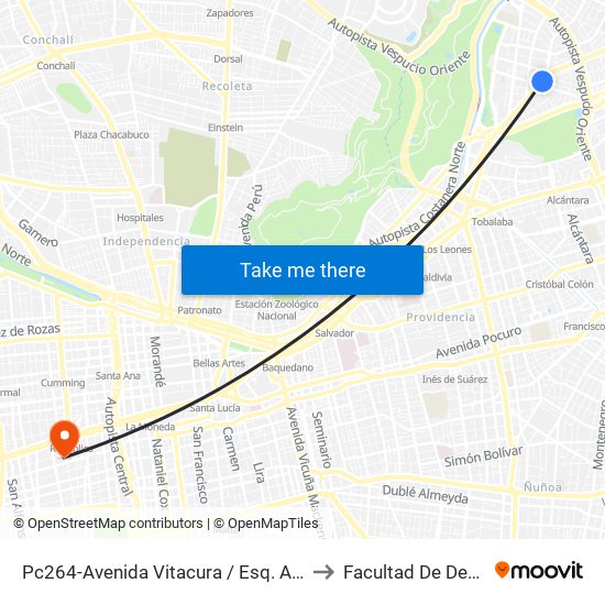 Pc264-Avenida Vitacura / Esq. Alonso De Córdova to Facultad De Derecho Udp map