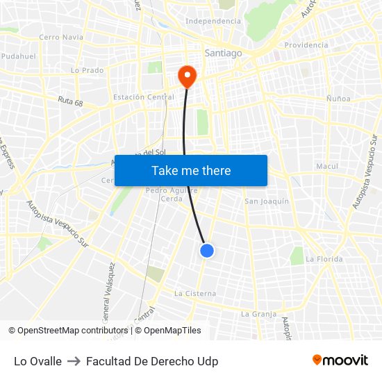 Lo Ovalle to Facultad De Derecho Udp map