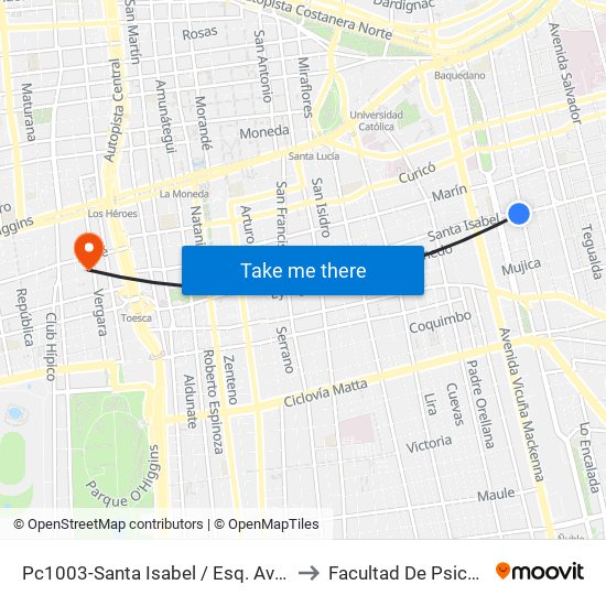 Pc1003-Santa Isabel / Esq. Avenida Seminario to Facultad De Psicología Udp map